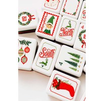 Set Mahjong Natal Amerika Ubin Akrilik Santa Elf Stocking Holly Pohon Natal Rusa Kutub Angin Utara Selatan Permainan Meriah Hadiah