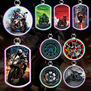 Llaveros de Motocicleta con Luz LED Mini, Diseño de Disco de Rueda Plano, Impresión UV, para Entusiastas de las Motos - Product Image 1