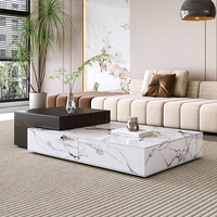 Ensemble de tables basses de salon modernes de designer italien, en bois et dalle de roche, extensible, mobilier contemporain, garantie 3 ans