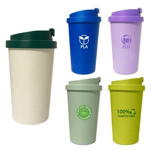 แก้วกาแฟ PLA ย่อยสลายได้ ขนาด 15 ออนซ์ ฝาเปิดง่ายแบบหัวเข็มขัด พิมพ์โลโก้ตามสั่ง สำหรับโปรโมชั่นโฆษณา ใช้ในสำนักงาน ล้างในเครื่องล้างจานได้ - Product Image 1