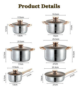 Mutfak eşyaları paslanmaz çelik çorba stok cam kapak için 12 adet indüksiyon tencere tencere setleri lüks otel restoran - Product Image 4