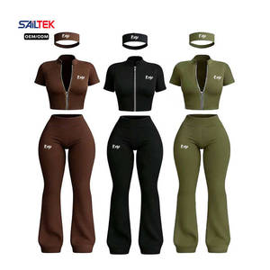 Set Sportivo da Donna 2 Pezzi: Top Yoga con Zip Personalizzato e Pantaloni a Vita Alta a Zampa, Abbigliamento Fitness per Ragazze Alte - Product Image 3