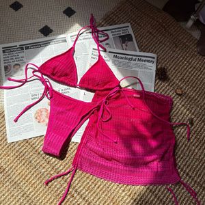 Conjunto de bikini de 3 piezas para mujer al por mayor, top halter con lazo lateral y pareo con cordón, traje de baño de verano para playa, OEM ODM - Product Image 6