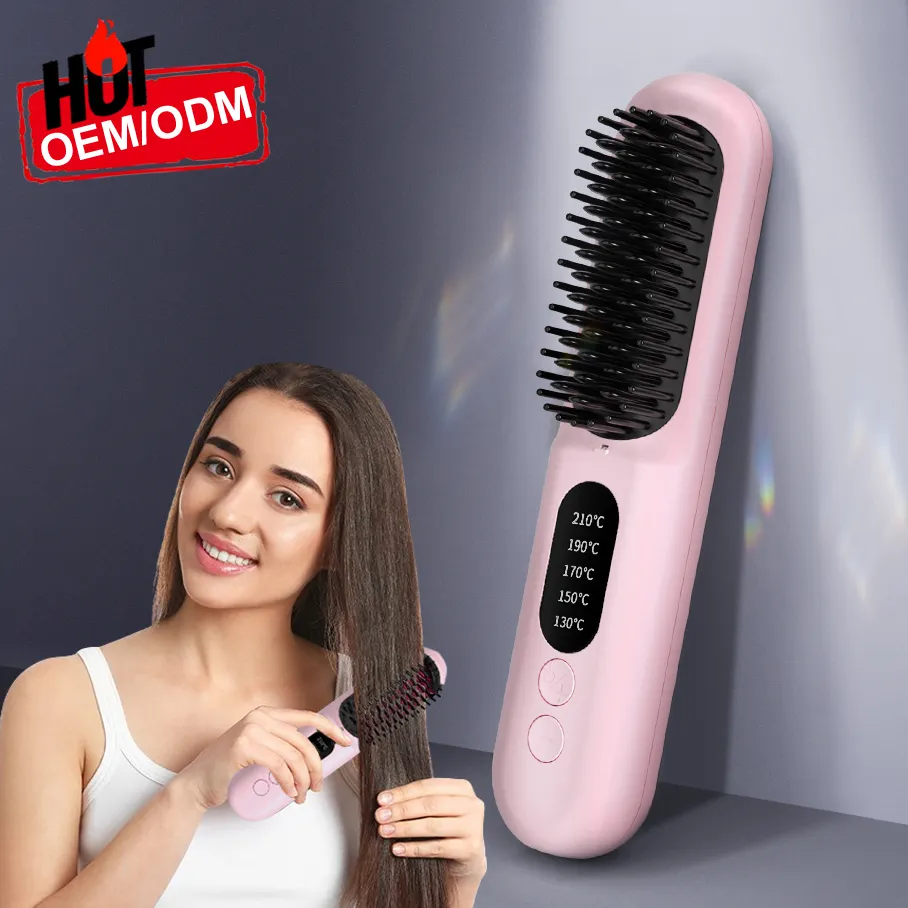 Professionnel Usb Électrique Chaud Peigne Portable Mini Sans Fil Lisseur Brosse Ionique Sans Fil Cheveux Lisseur Peigne