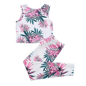 Kids Set Clothes Tropical Flower Print tank <b>Top</b> and Trousers Set - Product Image 1