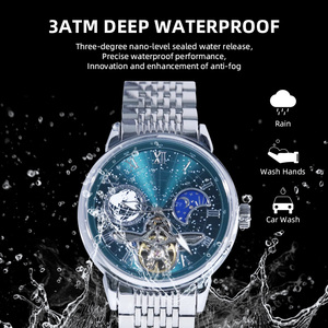 Thời trang nam tự động Tourbillon cổ tay xem với giai đoạn mặt trăng và ban nhạc thép không gỉ - Product Image 3