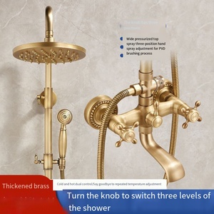 Ensemble de douche en laiton de style européen avec mitigeur en céramique, finition brossée, barre coulissante à double poignée, fonctions Pause/<span class=keywords><strong>Jet</strong></span>/Pluie - Product Image 1