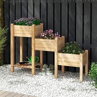 Ensemble de 3 jardinières surélevées en bois avec étagère de rangement pour légumes et fleurs
