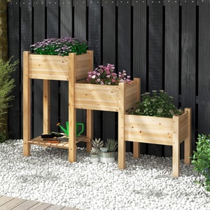 Ensemble de 3 jardinières surélevées en bois avec étagère de rangement pour légumes et fleurs - Product Image 2