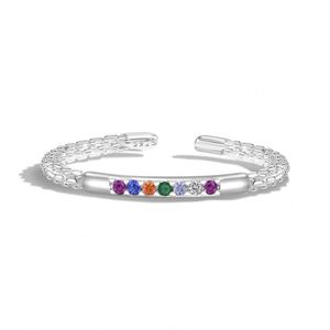 Dylam Charm Fashion Jewelry Manufacturer <b>Sterling</b> <b>Silver</b> Colorful 5A Cubic Zirconia Open <b>Adjustable</b> Rainbow <b>Rings</b> for Women - Product Image 1