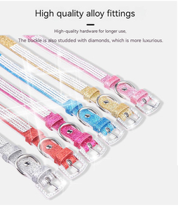 <span class=keywords><strong>Collar</strong></span> brillante de PU para perros, cadena de diamantes de malla brillante con hebilla de diamante para perros, suministros para mascotas, venta al por mayor - Product Image 3