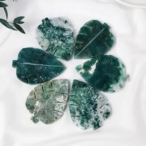 New Arrivals Hand Carved Healing Bulk Stones Crystal Crafts Moss Agate Leaf For Decoration