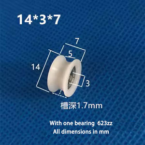 ลูกรอกพลาสติก POM สำหรับประตูบานเลื่อนแบบ Acetal,ลูกรอกไนลอนร่องตัวยูขนาดเล็กพร้อมตลับลูกปืน ID 3/4/5มม. - Product Image 1
