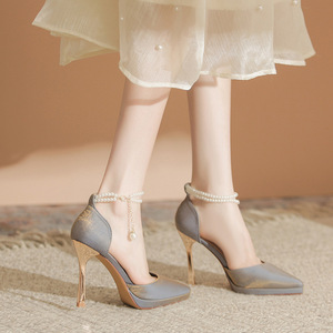 Elegantes Sandalias de Tacón Alto con Punta Puntiaguda y Decoración de Perlas, Zapatos de Mujer Estilo Verano 1085A - Product Image 2