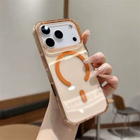 Casing Ponsel Magnetik PC Transparan Jernih Oranye Kristal Anti Kuning Berkualitas Tinggi 2mm untuk iPhone 16 17 Pro Max dengan Tombol AI