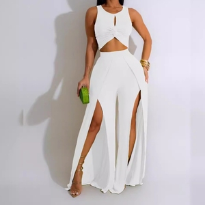 เสื้อกั๊กแขนกุดกางเกงขากว้างผ่าหน้าสำหรับผู้หญิงชุด2ชิ้นแฟชั่น - Product Image 4