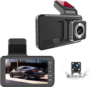 กล้องหน้าแดชบอร์ด4นิ้ว,กล้องหน้าและหลัง FHD 1080P Dual Dash สำหรับรถยนต์กล้องติดหน้าจอ LCD มุมกว้างกล้องมองเห็นกลางคืน DVR