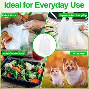 Lot de 250 sacs à emporter en plastique blanc robuste 19x18+9,5 pouces avec poignée ondulée et fond carré, qualité alimentaire - Product Image 3