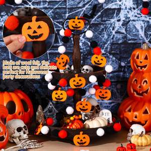 Tema de Halloween Banner 8,3 pies Negro Blanco Naranja Pom Guirnalda Calabaza Colgante Pompón Decoraciones Fieltro Bola Guirnalda - Product Image 6