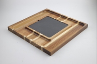 Plateau à fromage en bois d'acacia écologique, directement de l'usine, avec plateau de service en ardoise naturelle, vaisselle gravée pour le camping, style américain