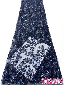 Tissu en dentelle française nigériane en maille pour femmes, broderie de luxe, perles, paillettes pour robes de soirée, tenues de mariée, dentelle africaine - Product Image 6