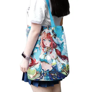 NO MOQ custom Styles Genshin Impact Klee Zhong Li Xiao Cartoon Pattern Canvas Bags Anime Shopping Bag Shoulder Bag 39*35CM