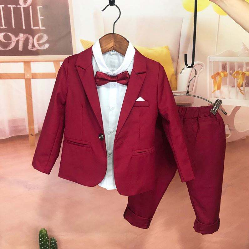 Baby Boys Girls Formal Blazer Jacket +Pants 2Pcs Clothing Set Gentleman  Kids Evening Wedding Suit Children Performance Dress