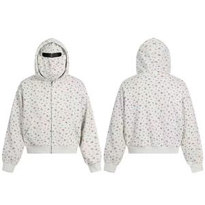 Felpa con Cappuccio Impermeabile con Zip e Stampa Floreale 100% Cotone per Uomo e Donna Vestibilità Ampia Invernale per Figure Piccole - Product Image 1