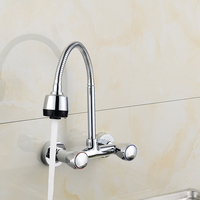Robinet de cuisine mural, eau chaude et froide, finition chromée, double poignée, contrôle thermostatique, rotation à 360 degrés, tuyau flexible, pour hôtel