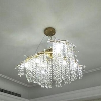 Candelabros de rama de cobre, luces de techo decorativas de cristal con borlas artísticas, lámpara colgante para sala de estar y dormitorio europea