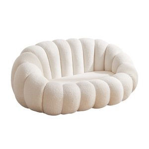 Fauteuil double pouf en forme de citrouille, en polaire blanche, confortable, pour chambre et balcon - Product Image 5