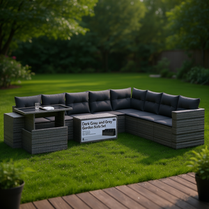 Ensemble de canapés de jardin gris foncé et gris, meubles d'extérieur en rotin, capacité de 10+ places, résistant aux intempéries, design contemporain - Product Image 2