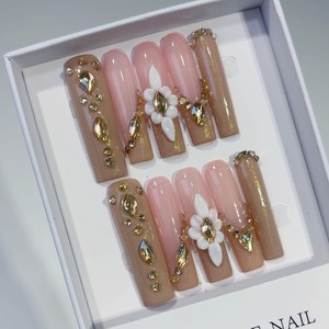 Nuevo Producto Lanzado, Diseño en Contraste Azul y Blanco, Flores Pequeñas, Líneas <span class=keywords><strong>Negras</strong></span>, <span class=keywords><strong>Rayas</strong></span> de Tigre, <span class=keywords><strong>Uñas</strong></span> Postizas Hechas a Mano - Product Image 6