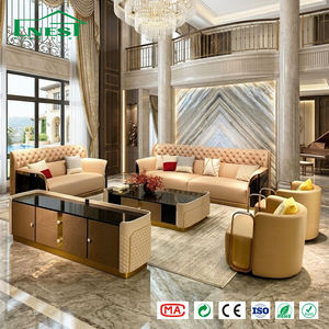 Ensemble de <span class=keywords><strong>canapés</strong></span> de luxe italiens, canapé moderne capitonné <span class=keywords><strong>en</strong></span> <span class=keywords><strong>cuir</strong></span> champagne, sectionnel design avec buffet assorti <span class=keywords><strong>pour</strong></span> salon de villa - Product Image 2