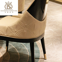 Table à manger ronde de luxe italienne haut de gamme avec plateau en marbre et 6 chaises en cuir, design moderne, ensemble en bois pour mobilier de villa