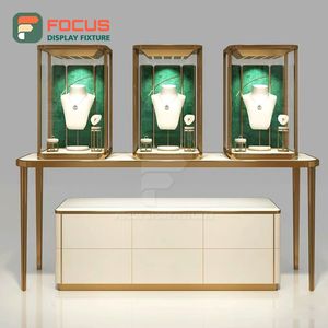 Luxury Metal Wooden Jewelry Display Cabinet Glass LED Lighting High-End Retail Boutique Showcase Interior Display Stand - Product Image 1