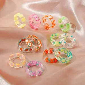 Summer Fashion Transparent Acrylic Rings Colorful Fashion Sweet Resin Fruit Ring For Women Party Jewelry Friends Gift