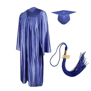 Mondon Custom Royal Blue Shiny High School Trajes de graduación y conjuntos de gorras