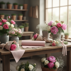 Tessuto di lino Ilan 48 cm x 4,5 m rosa chiaro per confezionare fiori - Product Image 3