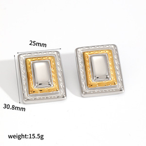Pendientes geométricos de acero inoxidable a la moda para mujer, joyería para fiesta, diseño rectangular de dos tonos, conjunto de pendientes elegantes - Product Image 5