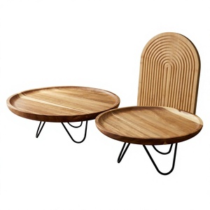 Plateau décoratif rond en bois d'acacia avec pieds en métal, plateau de présentation surélevé, plateau de service pour la décoration de la maison et des fêtes - Product Image 1