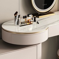 Table de maquillage de luxe en bois massif écologique à poser au sol avec miroir LED, coiffeuse moderne avec tiroirs interchangeables