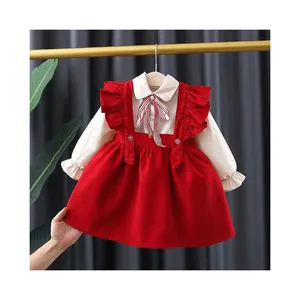 Atacado Crianças Outono Roupas Set Girl Dress Suit Para Little Girl Vestuário das crianças Camisa Top Suspender Saia Two Piece Dress