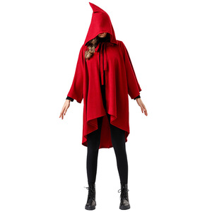 Capa roja y negra con mangas, disfraz de adulto para Halloween, disfraz de Caperucita Roja, túnica de bruja, traje de Grim Reaper - Product Image 2