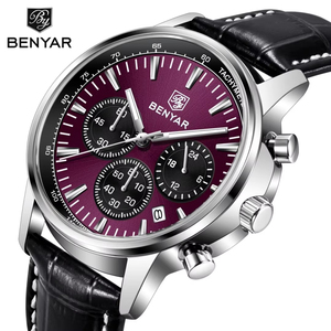 Relojes Benyar 5213 para hombre con fecha, cronógrafo, correa de cuero, reloj deportivo de cuarzo para hombre - Product Image 1