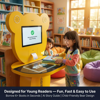 Kioscos de Autopago para Bibliotecas HAUMR con Marco de Dibujos Animados de Osos, Inicio de Sesión sin Contacto con Código QR y Reconocimiento Facial para Bibliotecas Infantiles