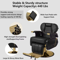 Vente directe d'usine, fauteuil de barbier doré, fauteuil de salon pour barbier, fauteuil de coiffure hydraulique avec pompe robuste