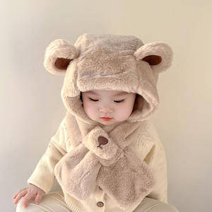 Ensemble bonnet et écharpe en polaire épais pour enfants et bébés, collection automne-hiver, avec cache-cou chaud et protection des oreilles, bonnet en peluche pour garçons et filles, modèle courant - Product Image 4