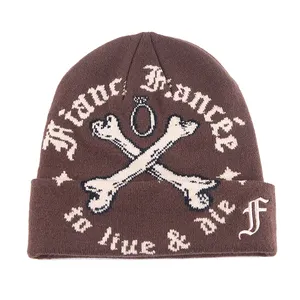 Custom Graphic Design Printed Jacquard Woven Knitted Skull Caps Skully Hat Winter Beanie Hat
