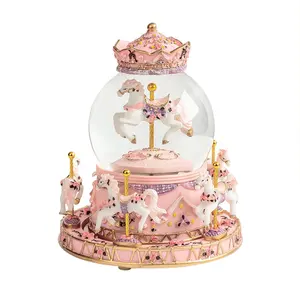 Hot Sale New Product Carousel Horse Musical Snow Globe with LED Light for Birthday Gift Valentines Day Gift